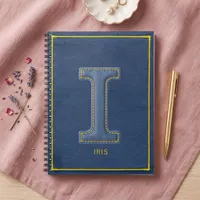 90s Blue Denim Yellow Stitch Monogram Initial I Notebook