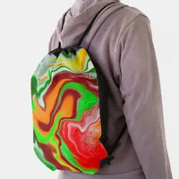 Red, Green, Burgundy Colorful Marble Fluid Art    Drawstring Bag