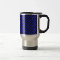 Black Blue Thin Diagonal Stripes Travel Mug