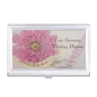 Pink Flower, Lace and Rings Wedding Planner Case For Business Cards