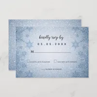 Glitter Blue Snowflakes winter wedding rsvp Invitation