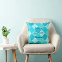 Blue Turquoise Green Square Quilt pattern Throw Pillow