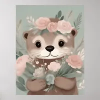 Adorable Otter Boho Watercolor Poster