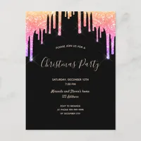 Christmas party rainbow glitter black invitation postcard