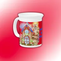 Cottagecore Cozy & Cute colorful on red | Beverage Pitcher