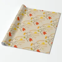 Hello Fall Modern Typography and Leaves Wrapping Paper