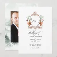 Woodland Laurel Crest Monogram Wedding Photo Invitation