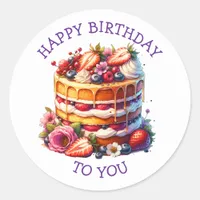 Birthday Cake Berries and Flowers Personalized Classic Round Sticker