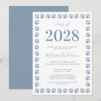 Modern Dusty Blue Glitter Paw Prints Graduation Invitation