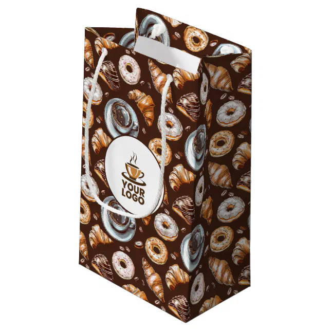 Watercolor Cafe Coffee Bakery Brand Logo Pattern Small Gift Bag