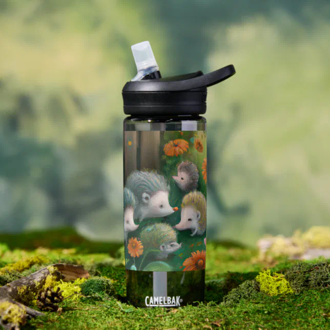 Whimsical Hedgehog Family Picnicking in the Garden Water Bottle