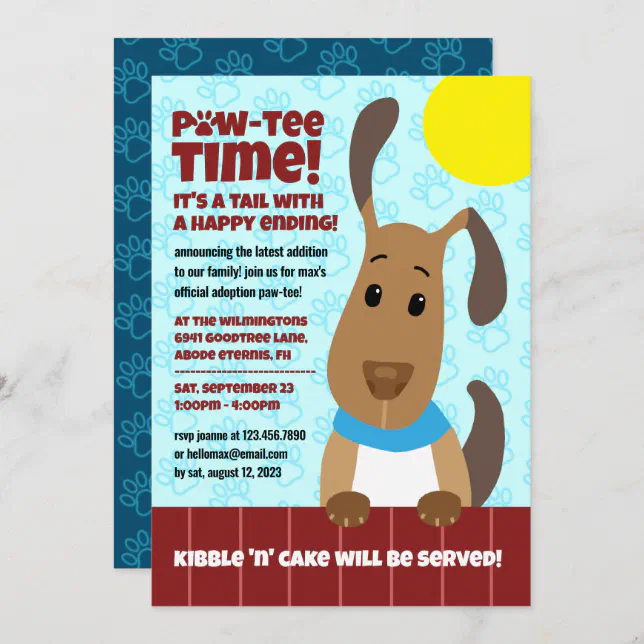 Cute Dog on Fence Pet Adoption Pawprints Paw-tee! Invitation