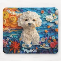 Colorful Bichon Frise Paper Quilling Dog Portrait Mouse Pad