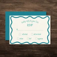 Whimsical Wavy Border Handwritten Blue RSVP Card