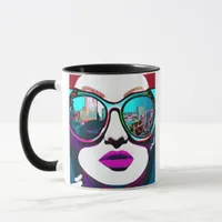 Abstract Woman in Sunglasses City Reflection Mug