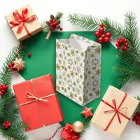 Gold Snowflake White Holiday Elegant Medium Gift Bag