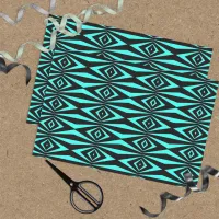 Trendy Teal & Black Op Art Geometric Pattern