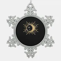 Whimsigoth Sun Moon Space Classic Snowflake Pewter Christmas Ornament