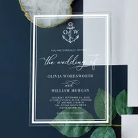 Nautical Anchor Monogram Frame White Wedding Acrylic Invitations