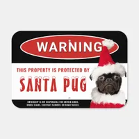 Cute Black Pug in Santa Hat Christmas Metal Sign