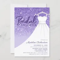 Purple Glitter Wedding Dress Chic Bridal Shower Invitation