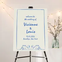 Blue & Ivory Hand Drawn Swan Wedding Welcome Sign