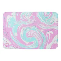 Pink and Teal Blue Cotton Candy Colors Marble  Bath Mat
