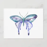 watercolor aqua blue purple butterfly postcard