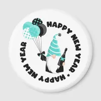 Teal and Black Gnome Celebrating New Year Magnet