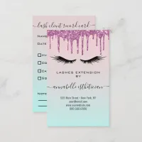 Glitter Purple Eyelash Extension Client Record  Business Card