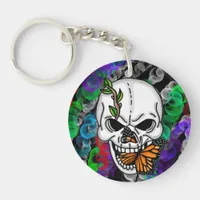 Skull and Monarch Butterfly digital art    Keychain