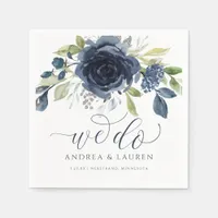 Wedding Navy Blue Watercolor Bouquet We Do Napkins