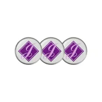 Elegant Purple Marble Diamond Initial Script Golf Ball Marker