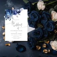 Navy and White with Silver Foil Wedding Invitation