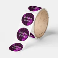 Custom Name Deep Purple & Bright Snowflakes Roll Classic Round Sticker