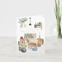 Live Cozy Hygge Homely Bedroom Scene White Card