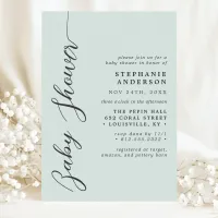 Pastel Mint Simple Modern Script Baby Shower Invitation