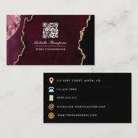 Burgundy and Gold Geode Agate Stone QR Code Busine Business Card