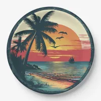 Retro Beach Sunset Tropical Party Theme Beach Paper Plates