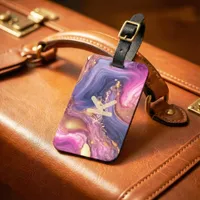 Luxury Purple & Gold Agate Marble Alcohol Ink Luggage Tag