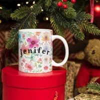 Flora Flowers Watercolor Vector White Coffee Mug