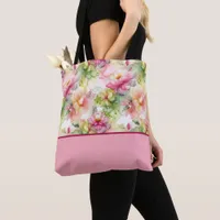 Pastel Flowers Alcohol Ink Color Block Tote Bag