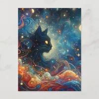 Beautiful Black Cat Space Doodles Postcard