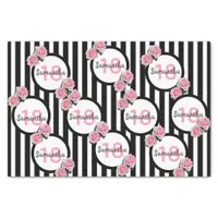 18th birthday chic pink roses black white stripes tissue paper