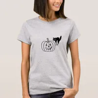 T-shirt - Black Cat and Jack O Lantern