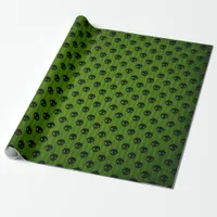 Green Gothic Skull Print Rustic Halloween Wrapping Paper