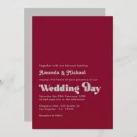 Dazzling Silver and Burgundy Typography Wedding Invitation
