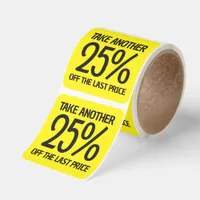 Simple Percentage Discount Black on Yellow Square Sticker