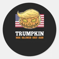 Trumpkin Halloween Pumpkin With Flag Scary Design  Classic Round Sticker