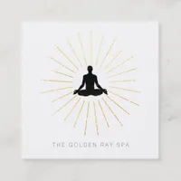 *~* Gold Sun Rays Man Meditation Yoga Pose Square Business Card